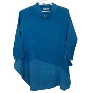 Cherith Brook Designs Tunic Blouse‎ Asymmetrical Gauze OS Teal Blue Lagenlook